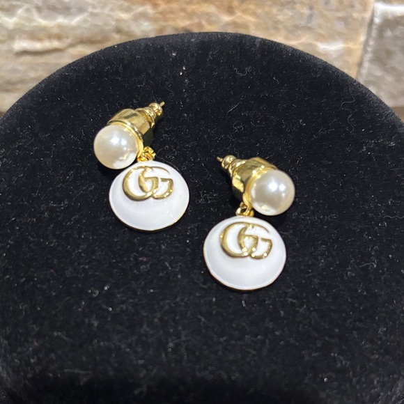 Gucci Jewelry - Gold and White GG Logo Pearl Earrings